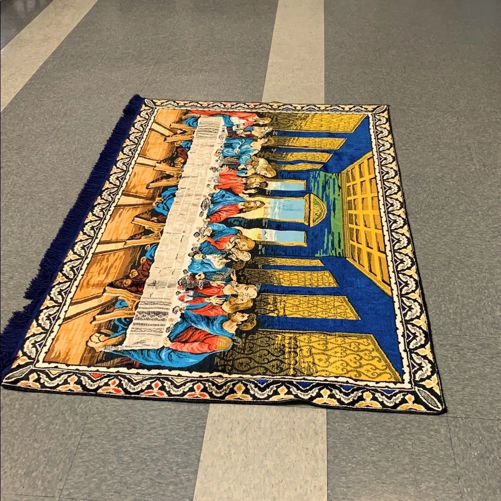Vintage vibrant Colorful Last Supper Tapestry 74lenght 49high fringe bottom